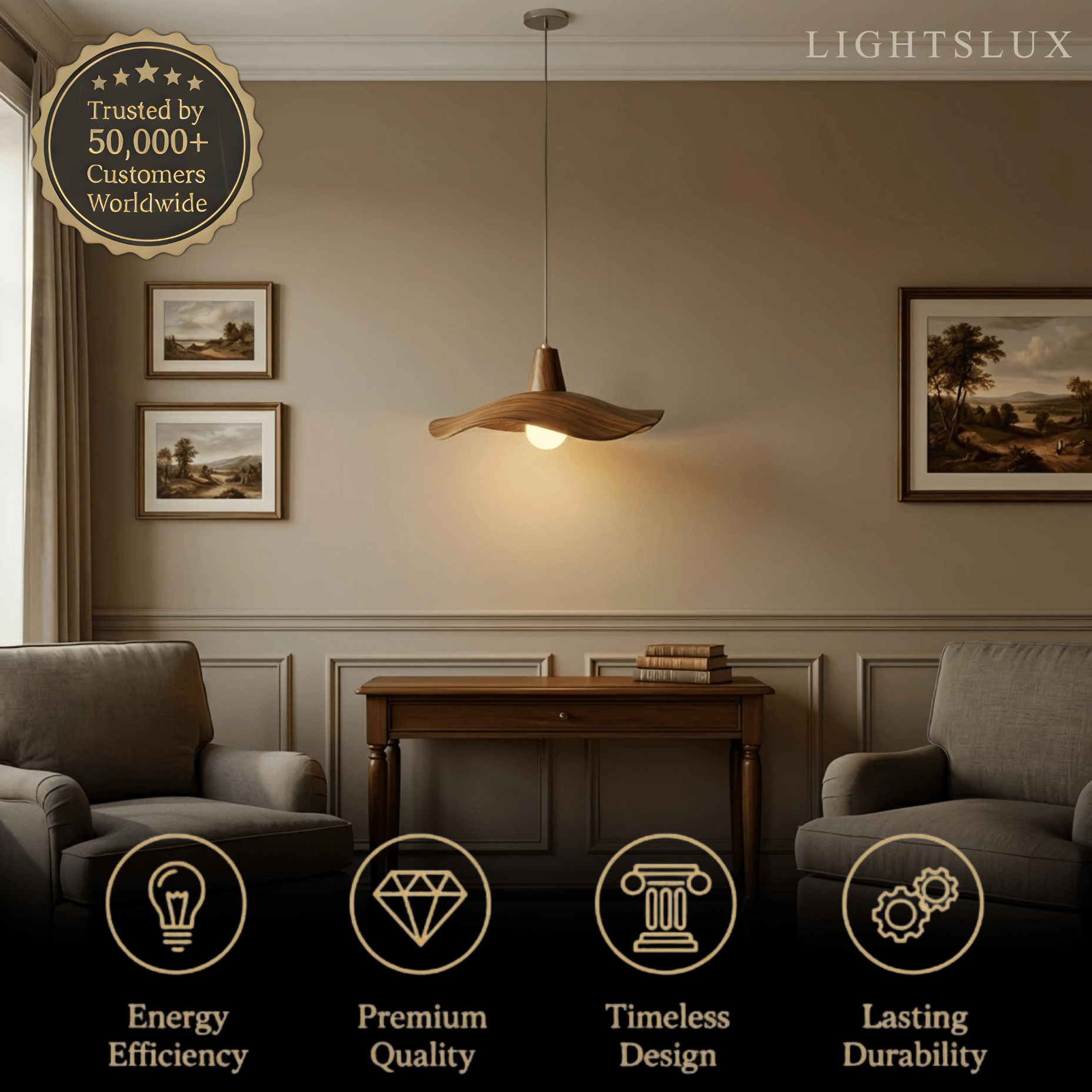 Retro Wave Pendant Light – Mahogany Resin & Metal Design for Dining Room - Flindria