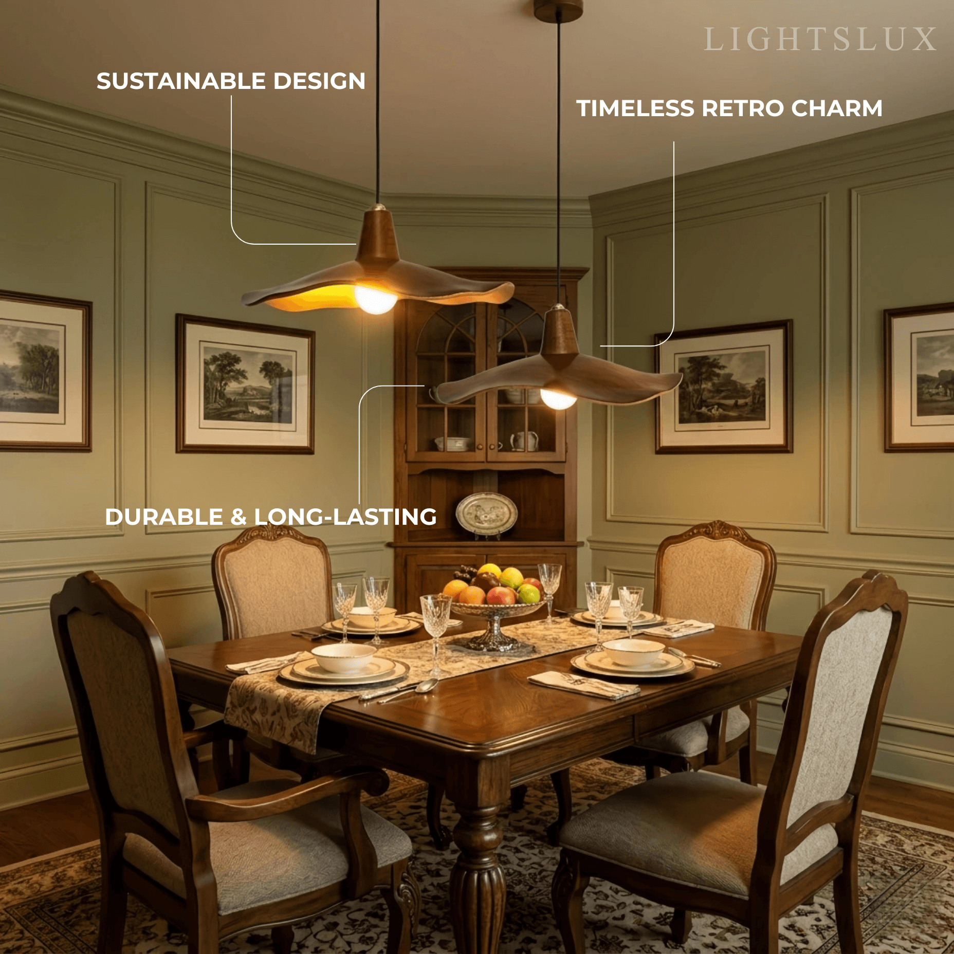 Retro Wave Pendant Light – Mahogany Resin & Metal Design for Dining Room - Flindria
