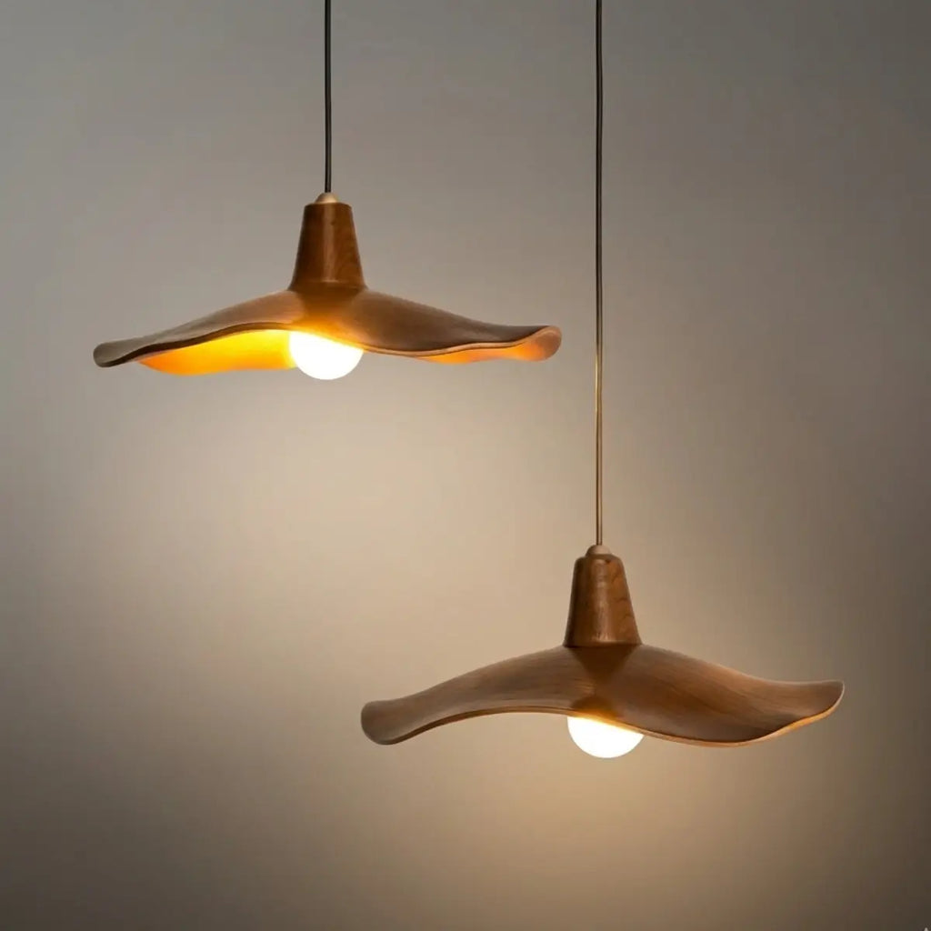 Retro Wave Pendant Light – Mahogany Resin & Metal Design for Dining Room - Flindria