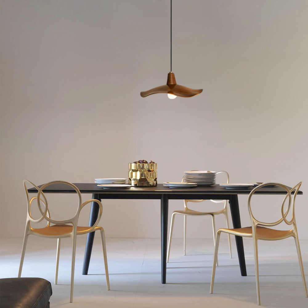 Retro Wave Pendant Light – Mahogany Resin & Metal Design for Dining Room - Flindria
