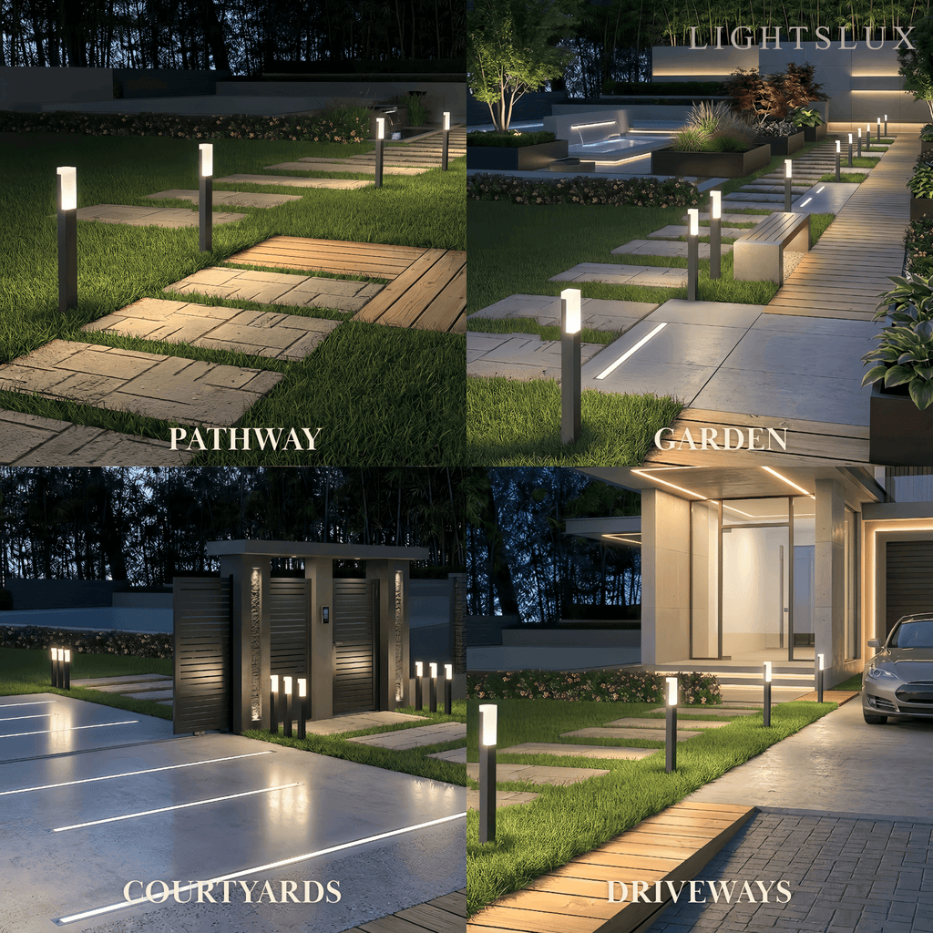 Luces de camino modernas - Diseño rectangular de metal negro y acrílico para jardín - Flindria