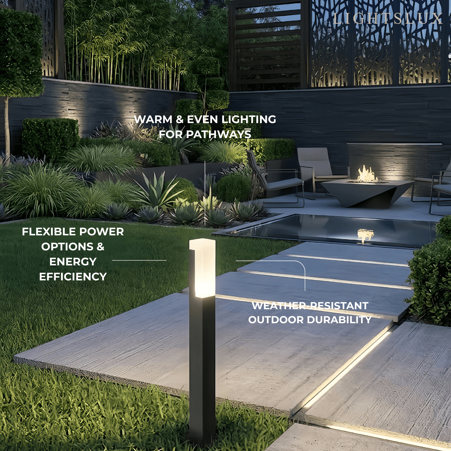 Luces de camino modernas - Diseño rectangular de metal negro y acrílico para jardín - Flindria