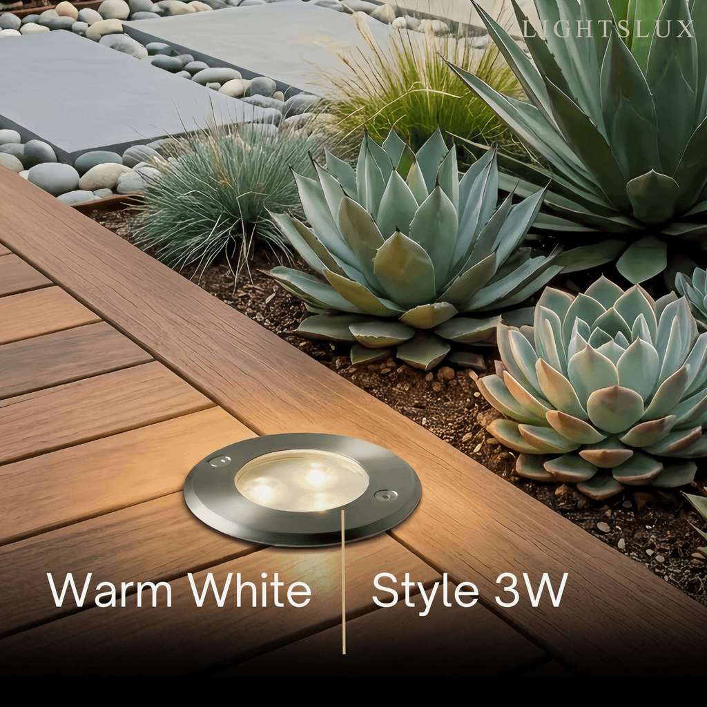 Luces minimalistas para suelo exterior - Diseño redondo de metal negro y vidrio para jardín - Flindria