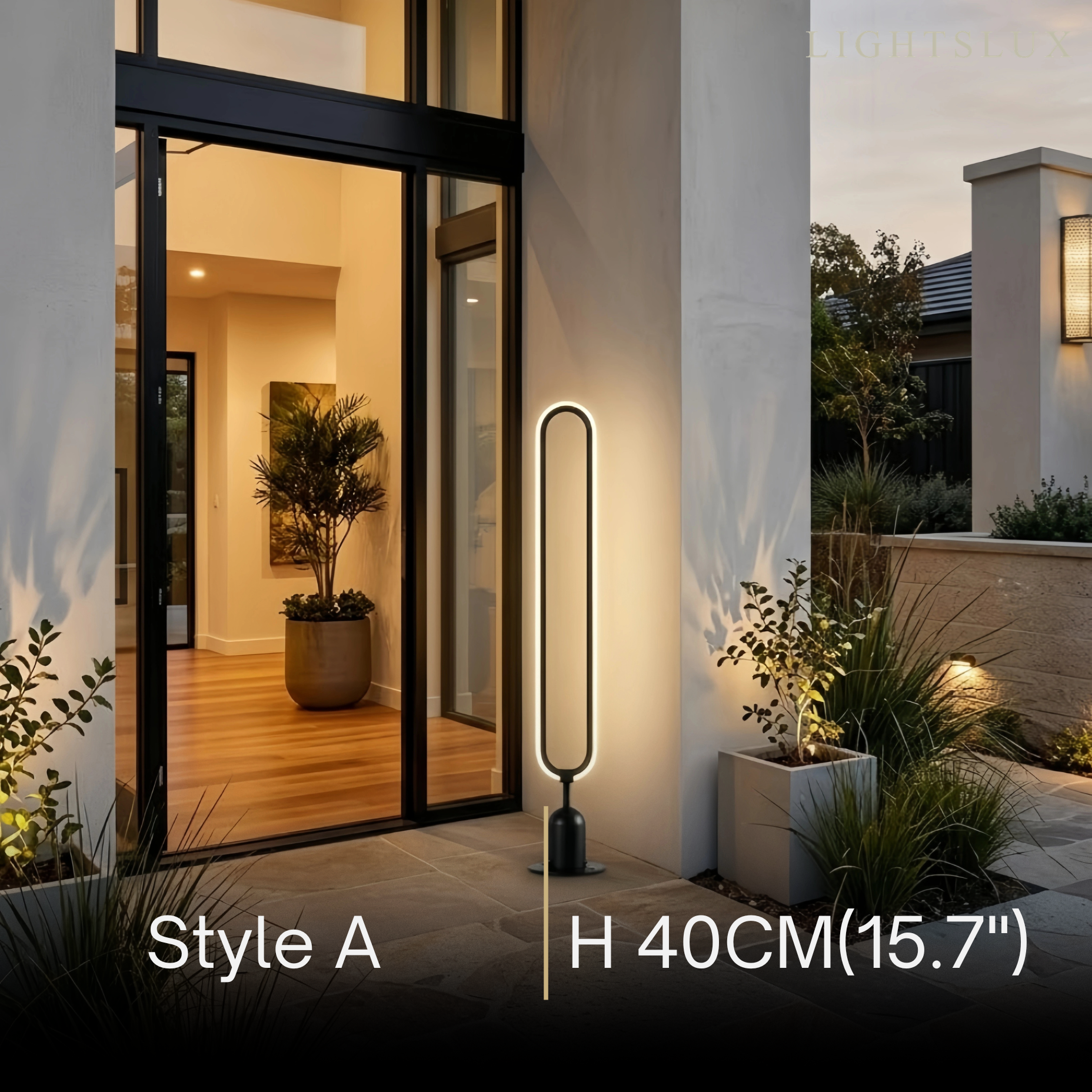 Luz de sendero industrial - Diseño de anillo de metal negro y acrílico para jardín - Flindria