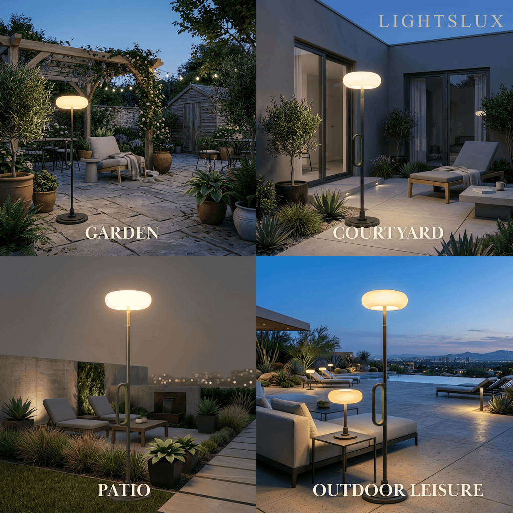 Lámpara de pie exterior moderna - Diseño en forma de cuenco de metal negro y acrílico para patio - Flindria