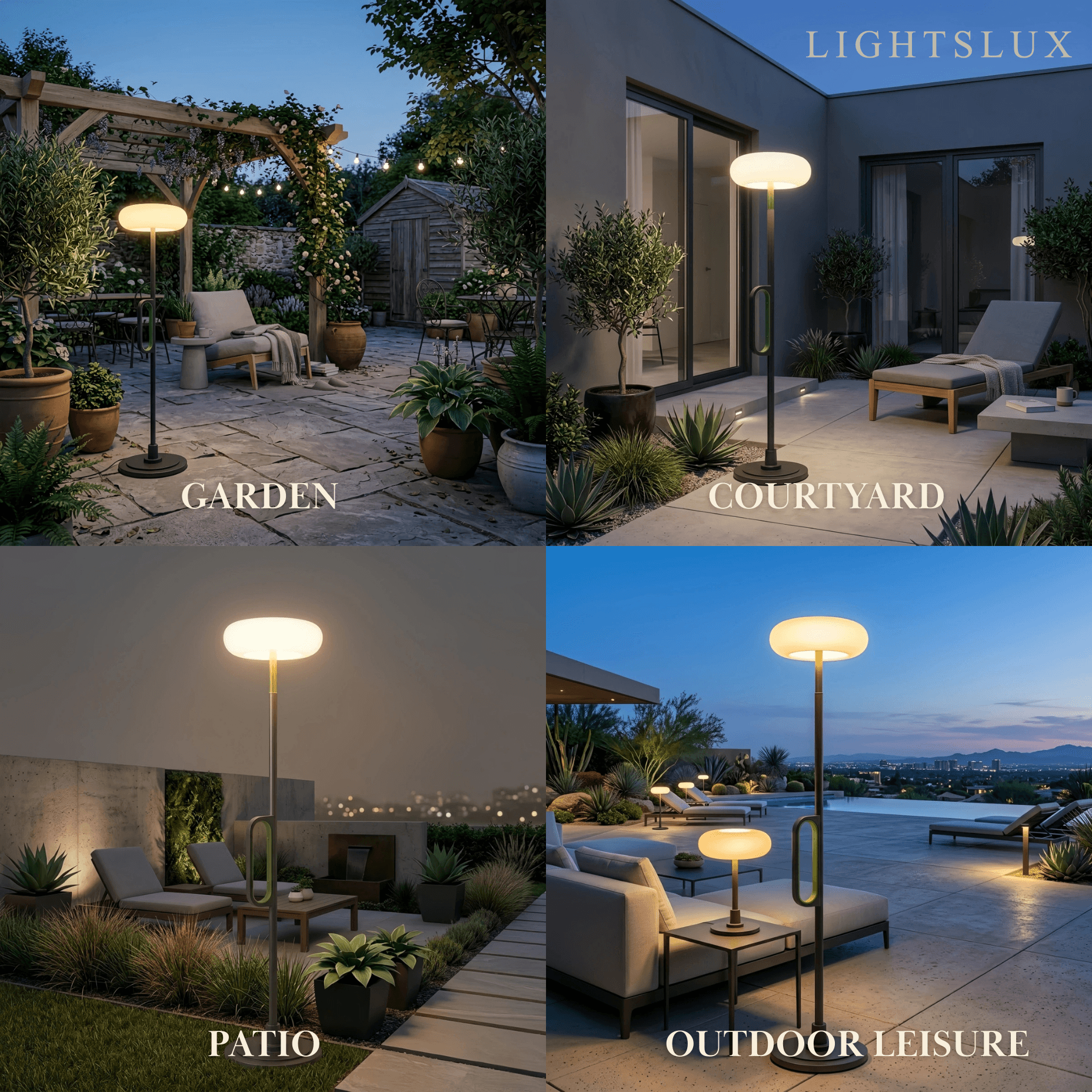 Lámpara de pie exterior moderna - Diseño en forma de cuenco de metal negro y acrílico para patio - Flindria