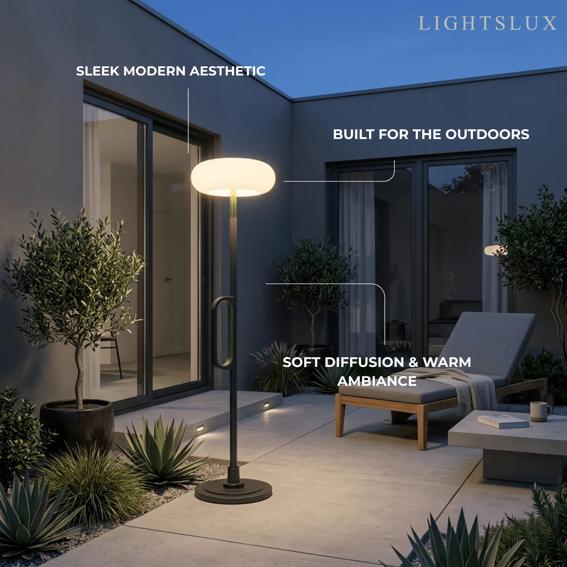 Lampadaire extérieur moderne - Métal noir et acrylique design en coupe pour cour - Flindria