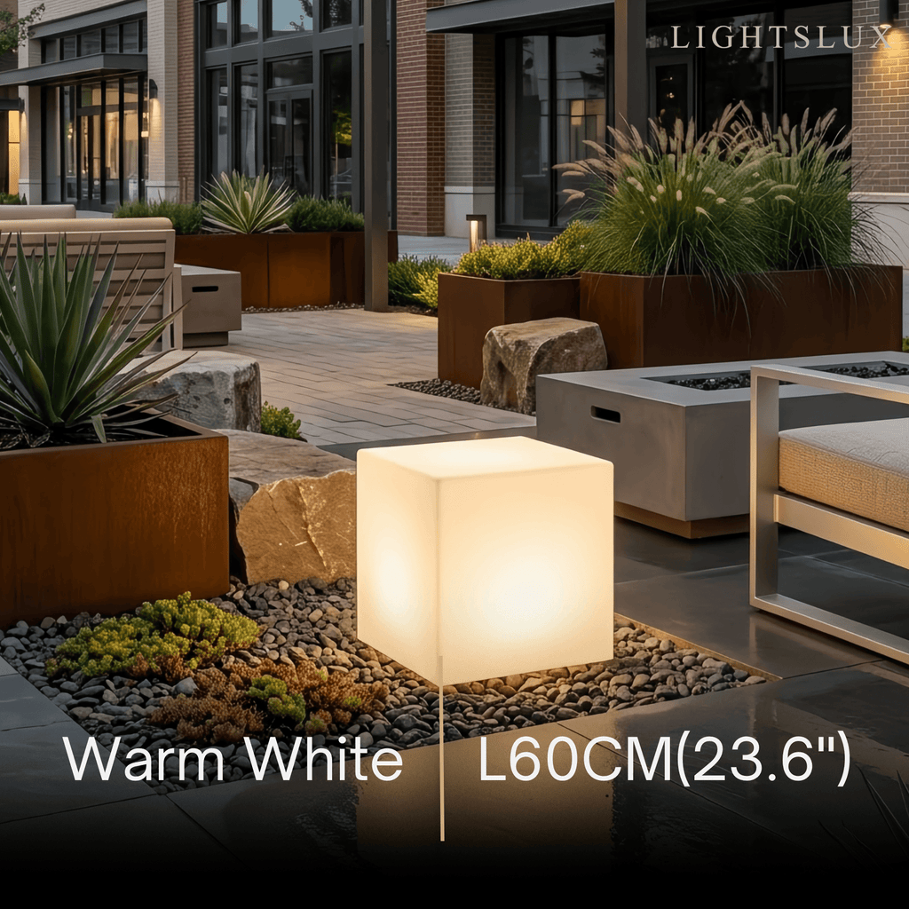 Modern Outdoor Floor Lamp - White Acrylic Square Design for Garden - Flindria