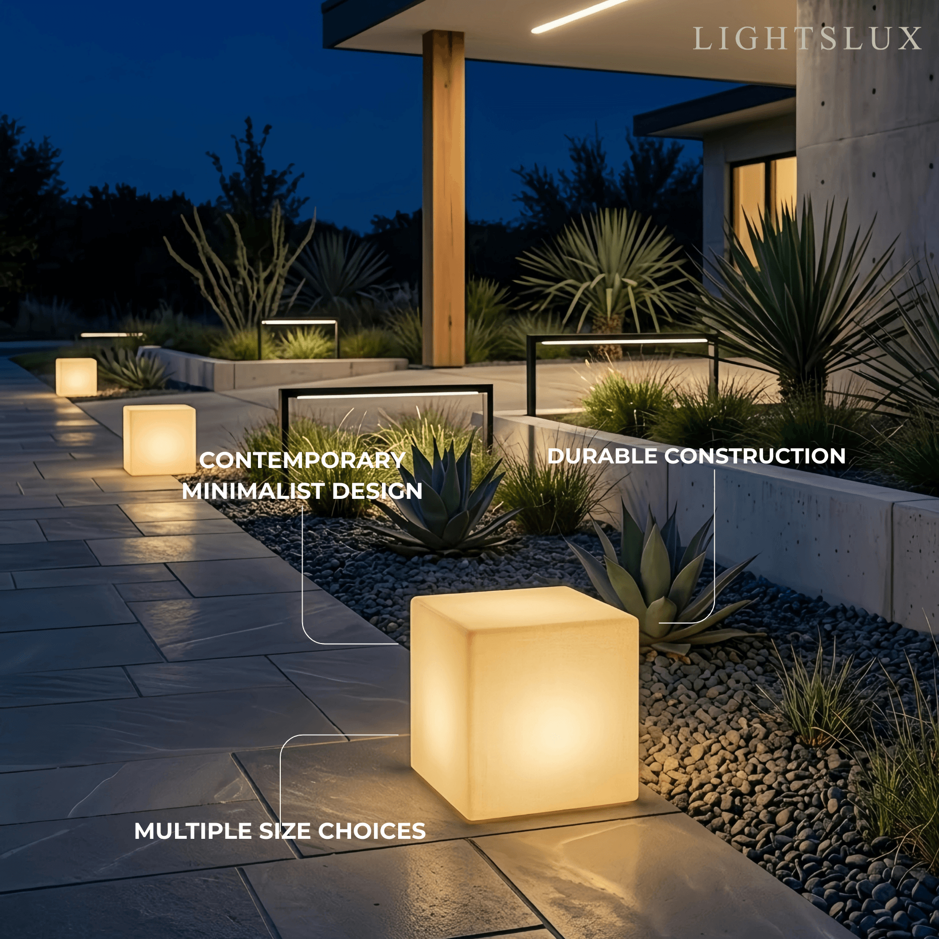 Modern Outdoor Floor Lamp - White Acrylic Square Design for Garden - Flindria