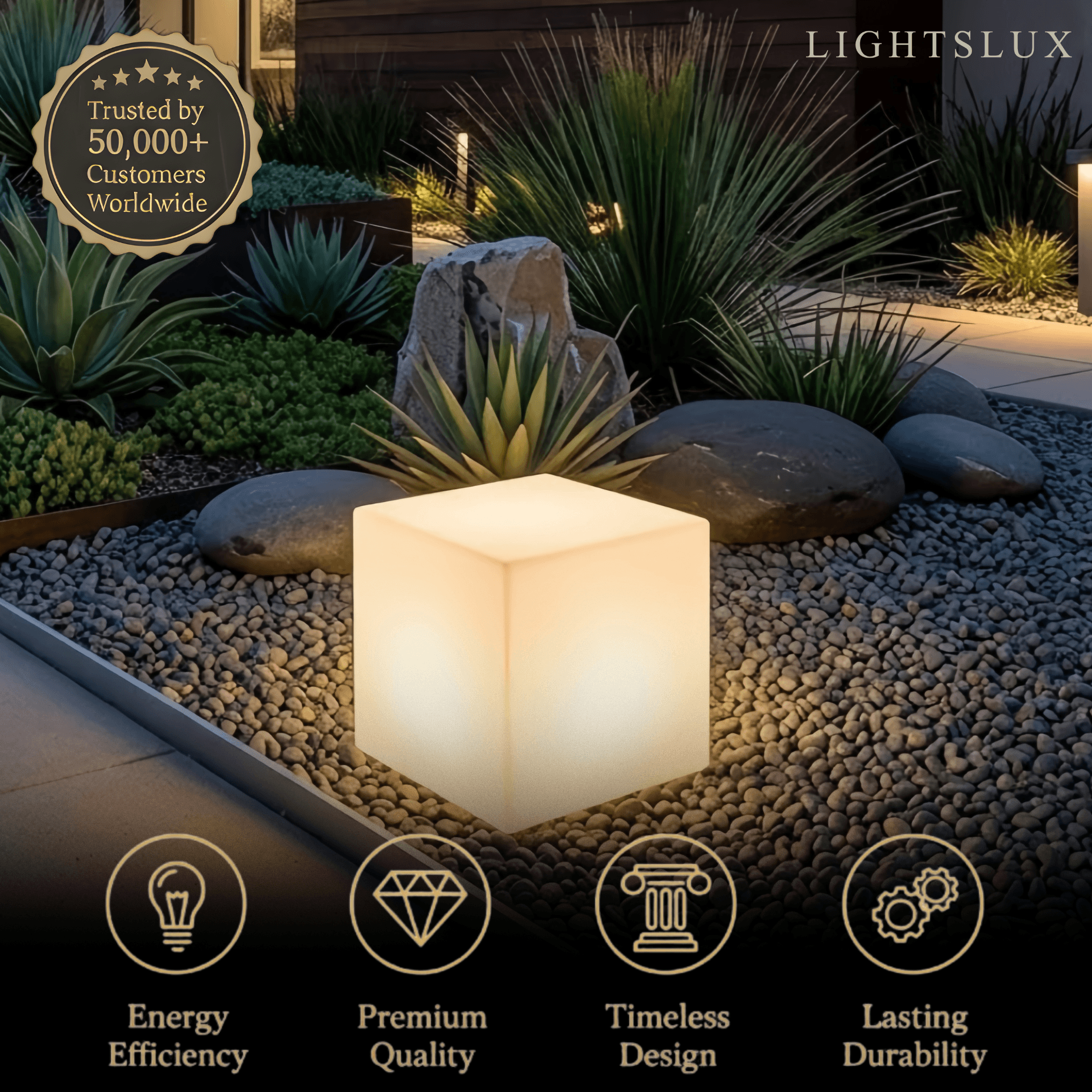 Modern Outdoor Floor Lamp - White Acrylic Square Design for Garden - Flindria