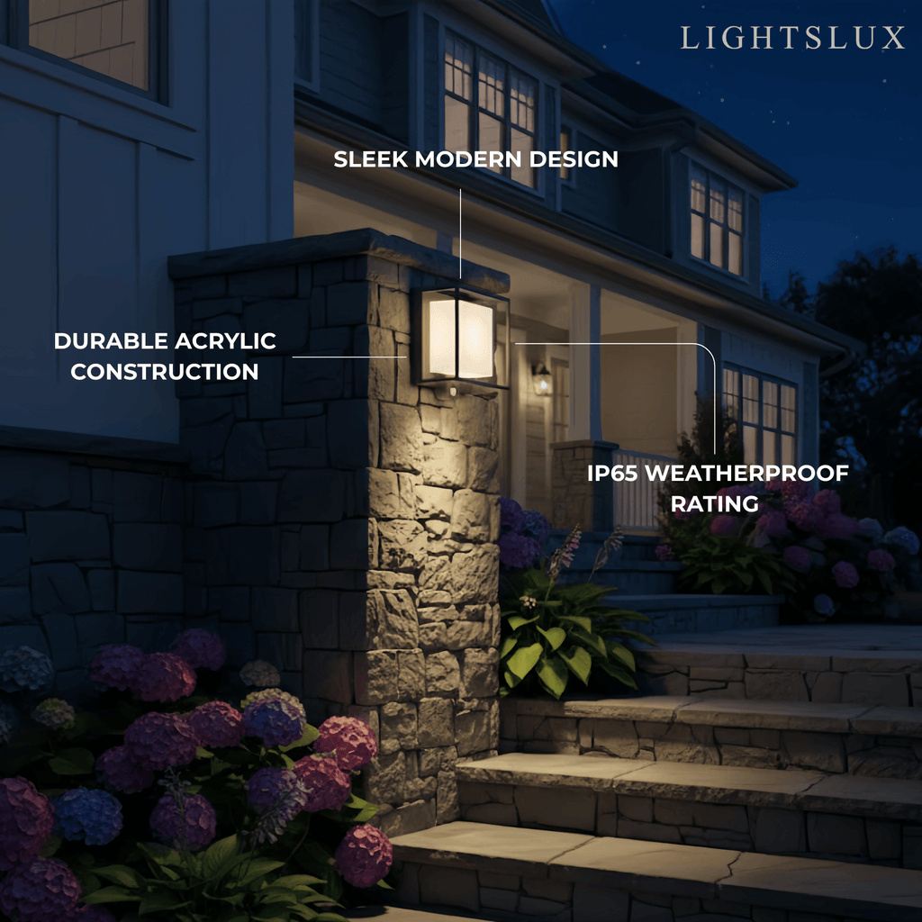 Modern Rectangular Outdoor Wall Sconce – Black Acrylic Solar Light with Sensor - Flindria