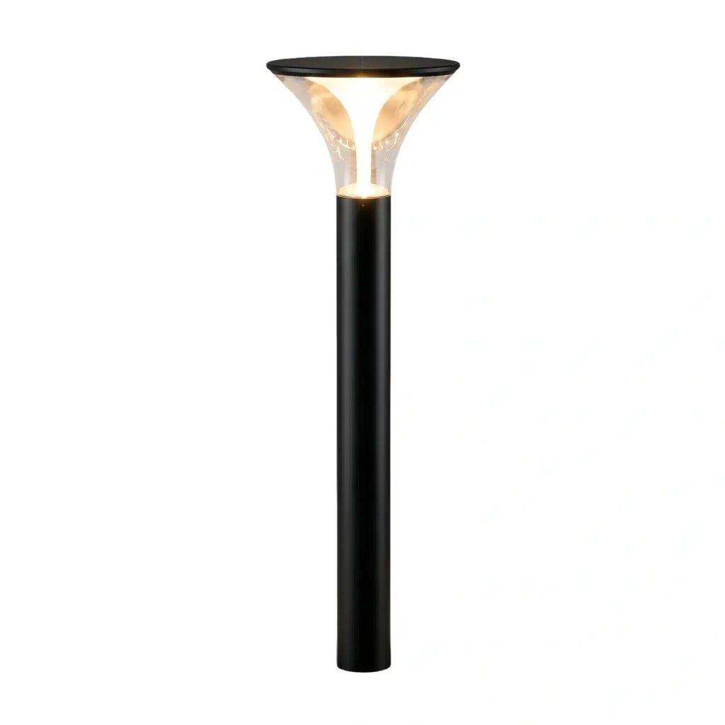 Modern Cylindrical Pathway Light – Black Metal/Acrylic Solar Outdoor Lamp - Flindria