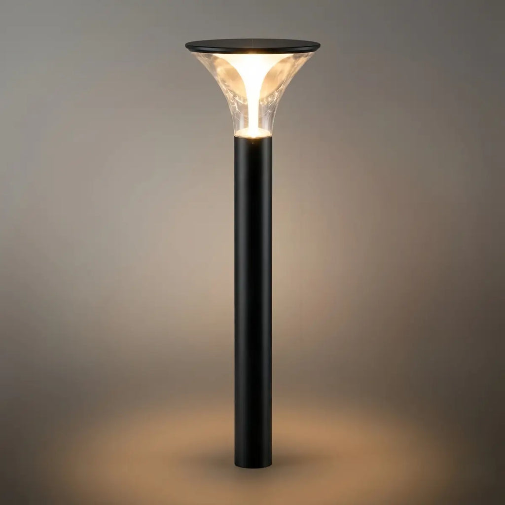 Modern Cylindrical Pathway Light – Black Metal/Acrylic Solar Outdoor Lamp - Flindria