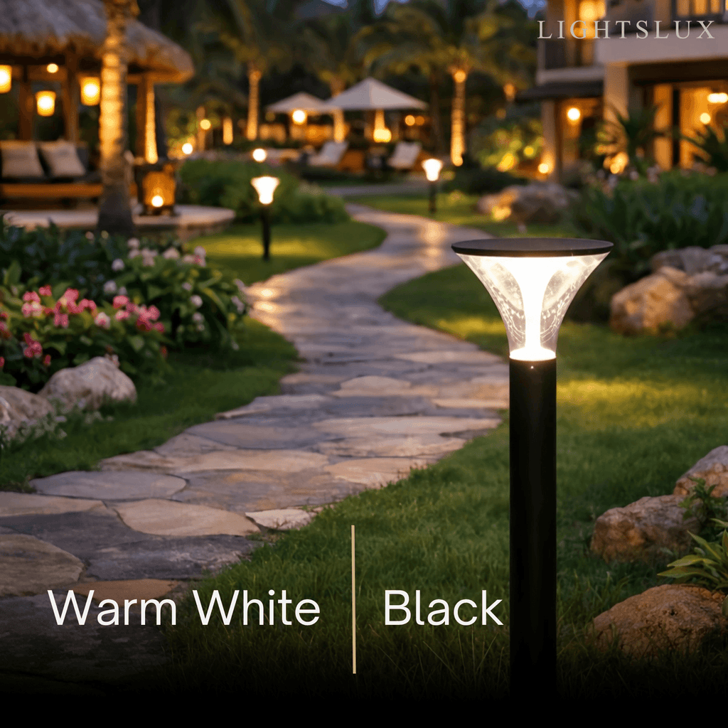 Modern Cylindrical Pathway Light – Black Metal/Acrylic Solar Outdoor Lamp - Flindria
