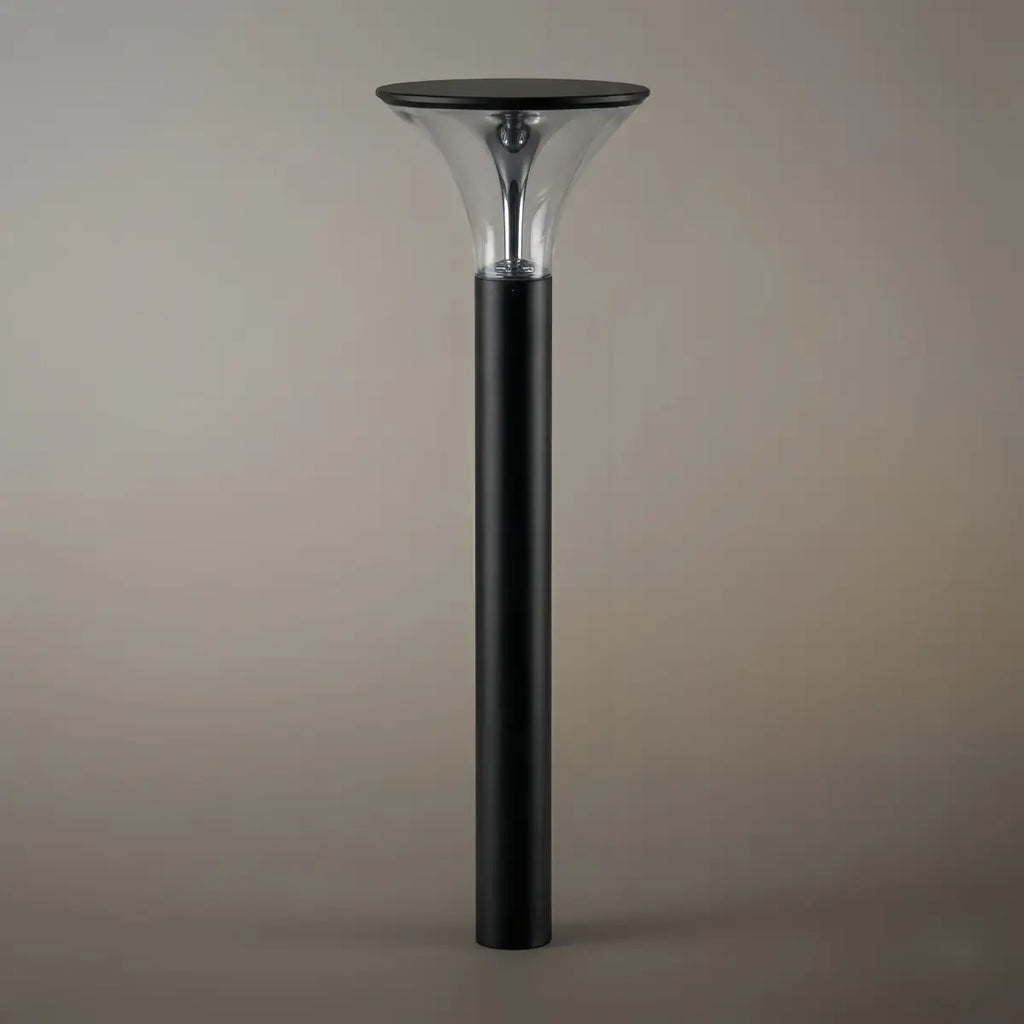 Modern Cylindrical Pathway Light – Black Metal/Acrylic Solar Outdoor Lamp - Flindria