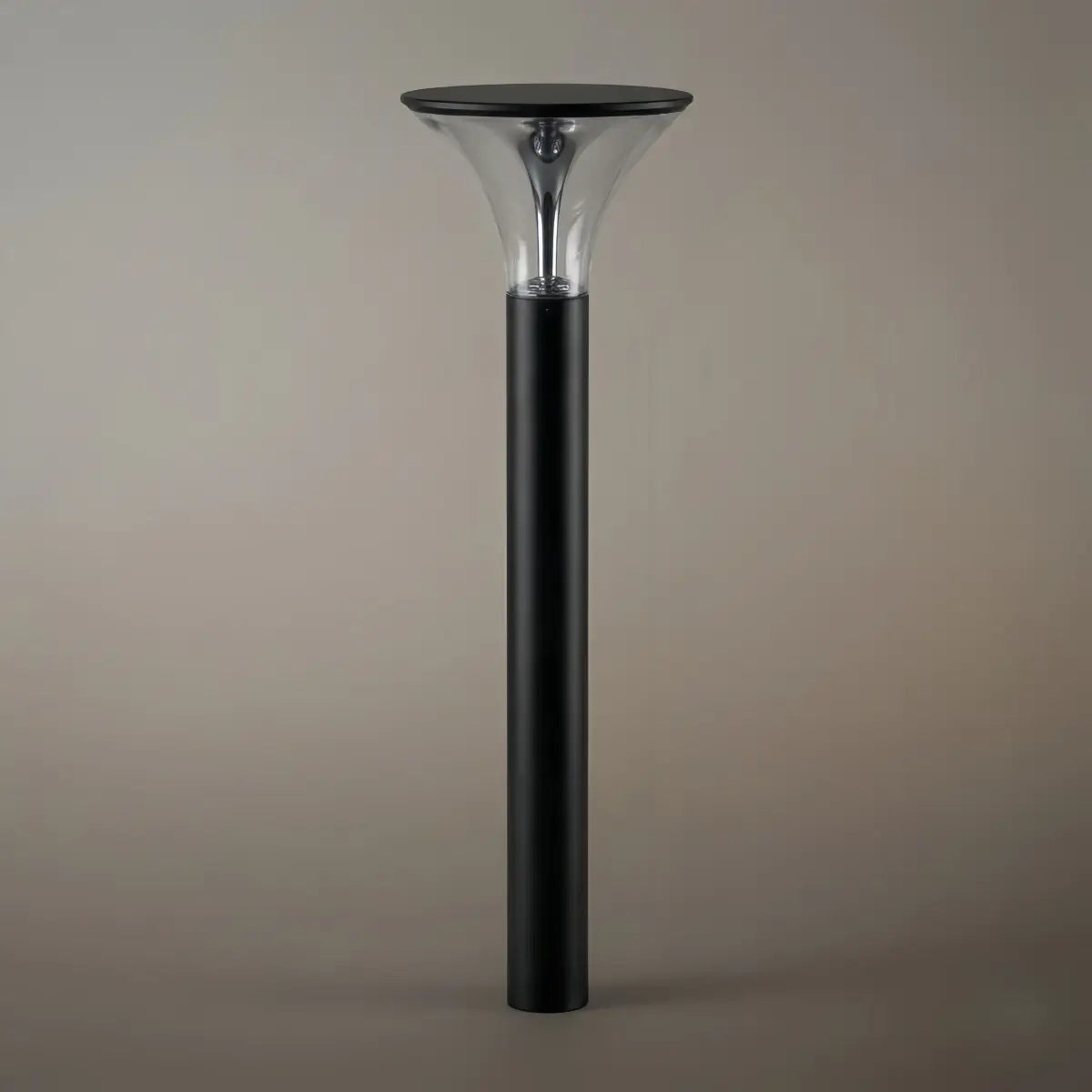 Modern Cylindrical Pathway Light – Black Metal/Acrylic Solar Outdoor Lamp - Flindria