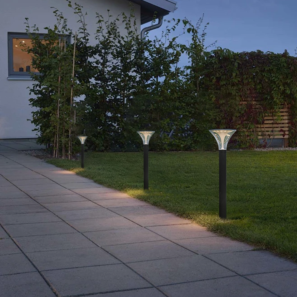Modern Cylindrical Pathway Light – Black Metal/Acrylic Solar Outdoor Lamp - Flindria
