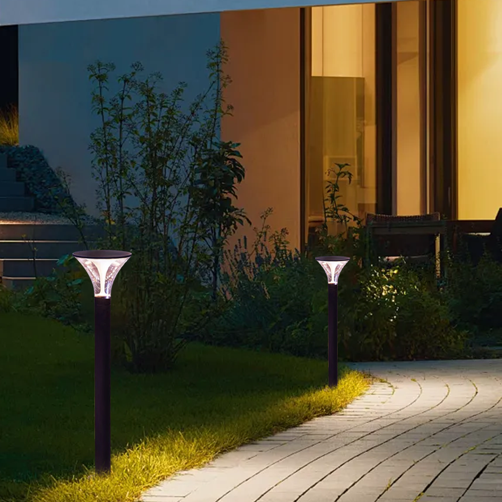 Modern Cylindrical Pathway Light – Black Metal/Acrylic Solar Outdoor Lamp - Flindria