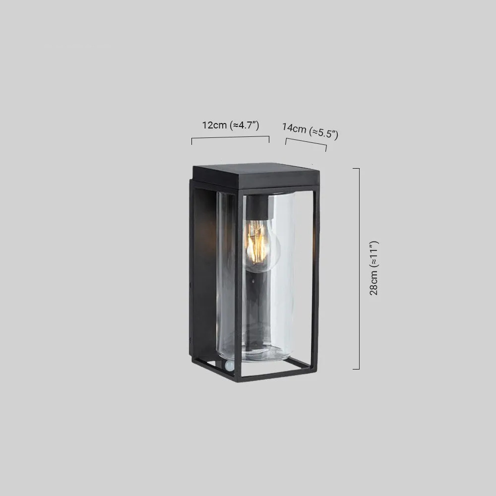 Moderne Rechthoekige Zonne-energie Muurlamp met Sensor – Zwart Metaal/Glas Buiten - Flindria