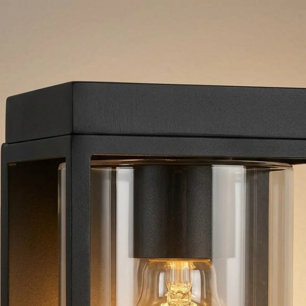 Moderne Rechthoekige Zonne-energie Muurlamp met Sensor – Zwart Metaal/Glas Buiten - Flindria