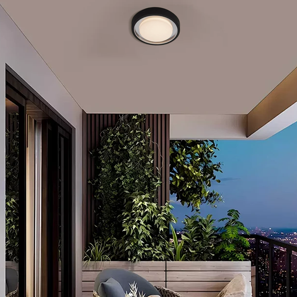 Modern Outdoor Wall Lamp - Black Metal & Acrylic Round Design for Garden - Flindria