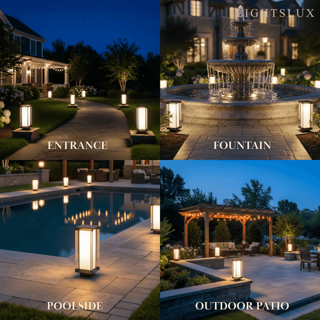 Modern Outdoor Floor Lamp - Black Cuboid Metal & Glass with RGB Lighting - Flindria