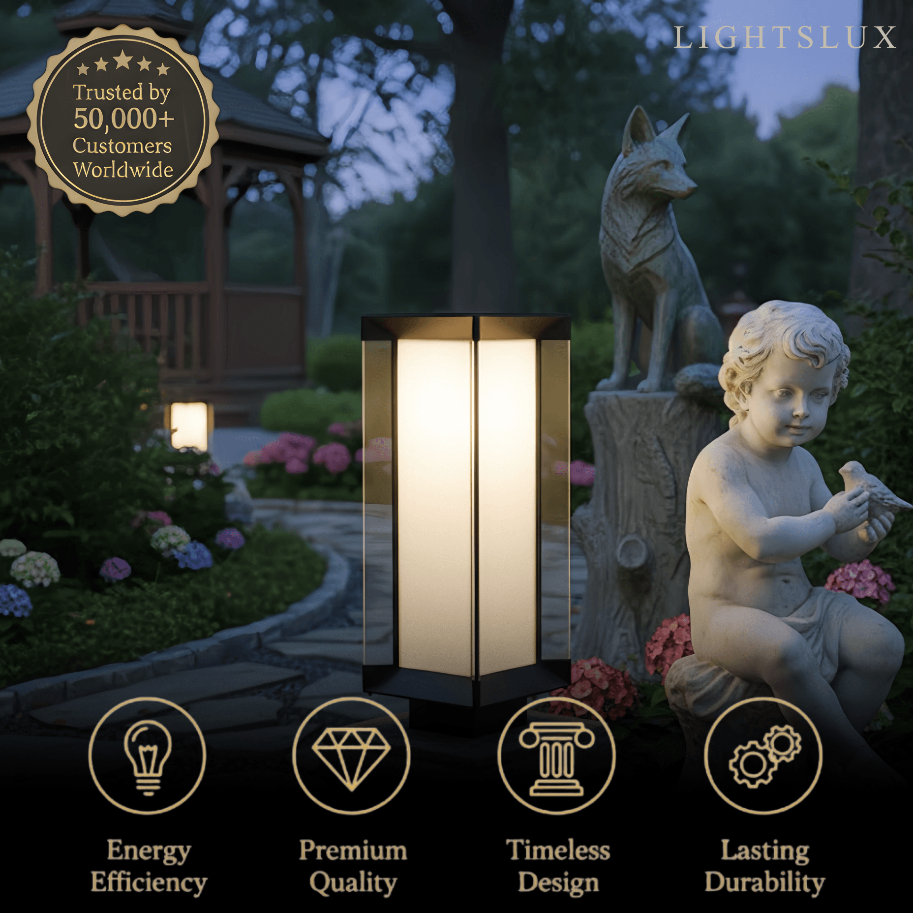 Modern Outdoor Floor Lamp - Black Cuboid Metal & Glass with RGB Lighting - Flindria
