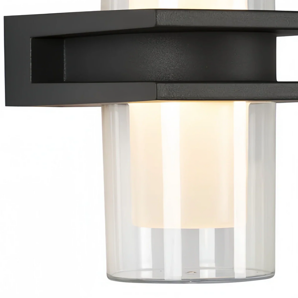 Modern Outdoor Wall Sconce - Black Metal & Glass Cylindrical Design for Garden - Flindria