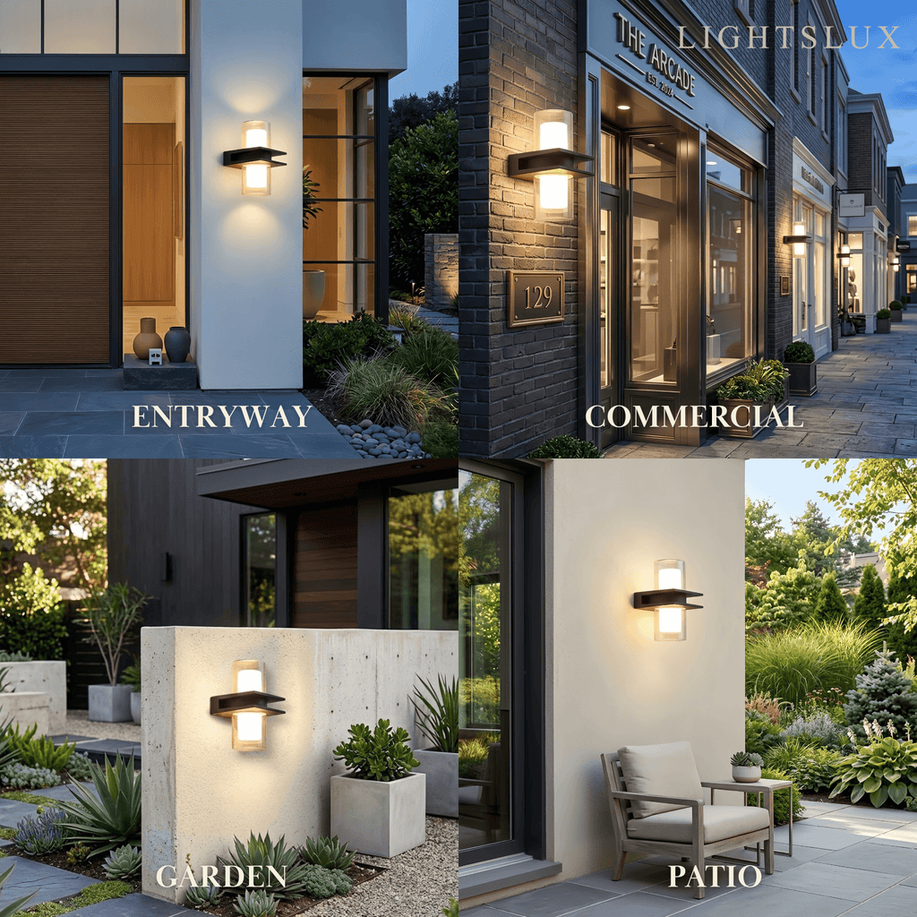Modern Outdoor Wall Sconce - Black Metal & Glass Cylindrical Design for Garden - Flindria