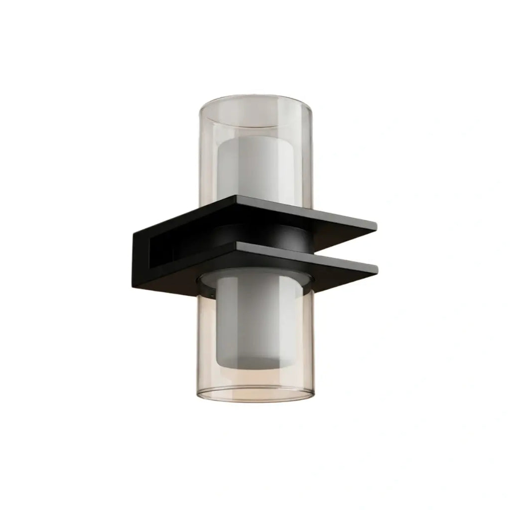 Modern Outdoor Wall Sconce - Black Metal & Glass Cylindrical Design for Garden - Flindria