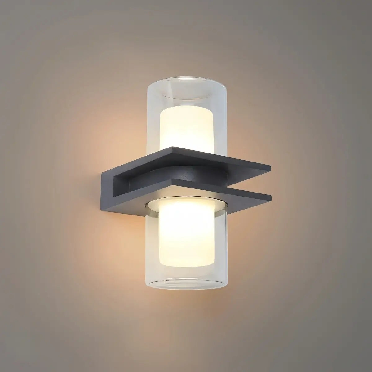 Modern Outdoor Wall Sconce - Black Metal & Glass Cylindrical Design for Garden - Flindria