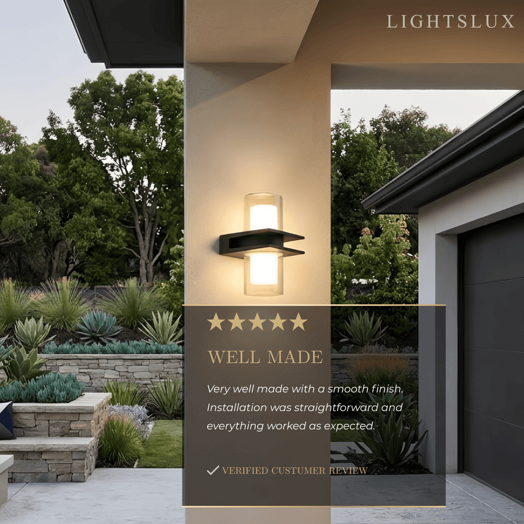 Modern Outdoor Wall Sconce - Black Metal & Glass Cylindrical Design for Garden - Flindria