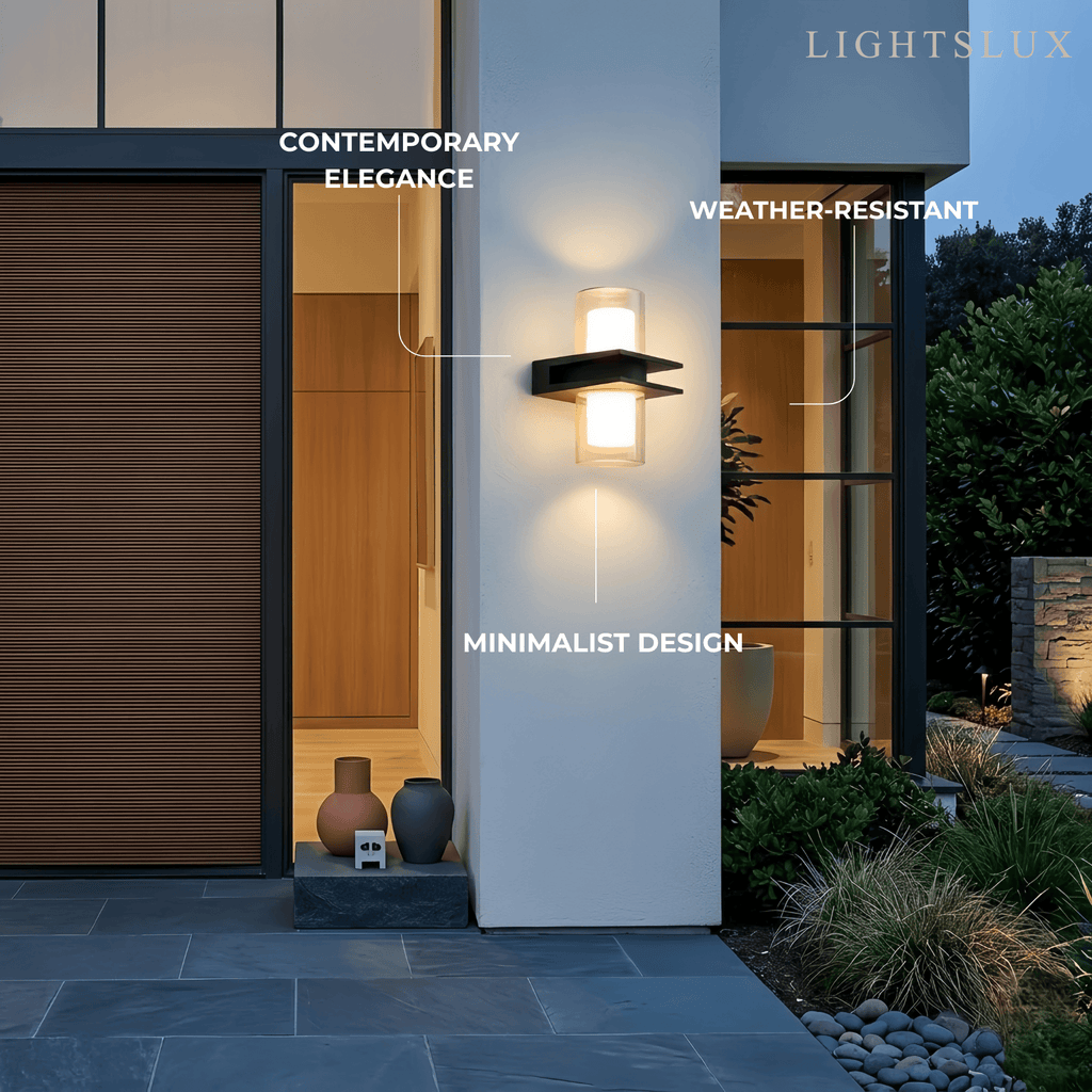 Modern Outdoor Wall Sconce - Black Metal & Glass Cylindrical Design for Garden - Flindria