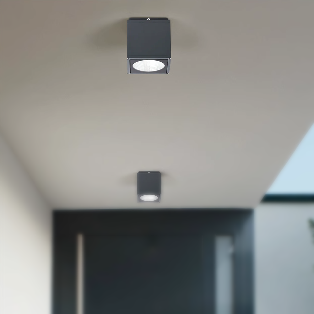Industrial Outdoor Ceiling Light - Grey Metal Glass Square Design for Patio - Flindria