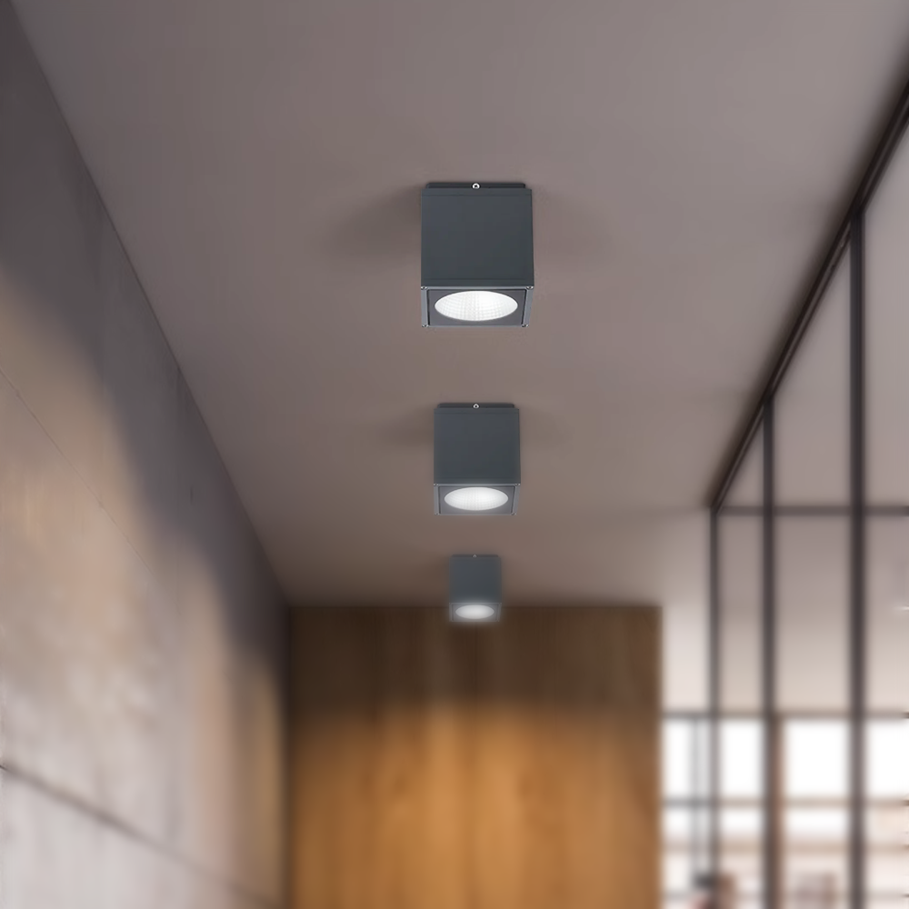 Industrial Outdoor Ceiling Light - Grey Metal Glass Square Design for Patio - Flindria