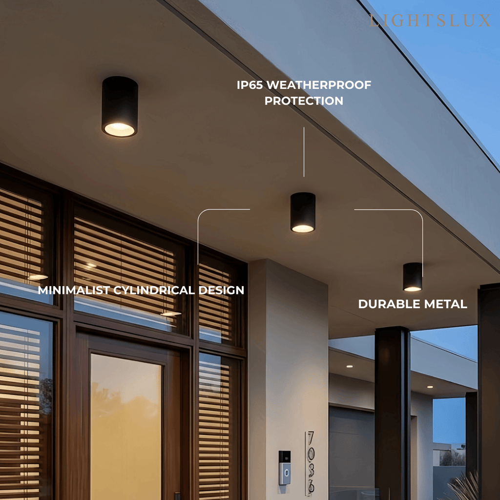 Modern Outdoor Ceiling Light - Black Metal/Glass Cylindrical for Garden - Flindria