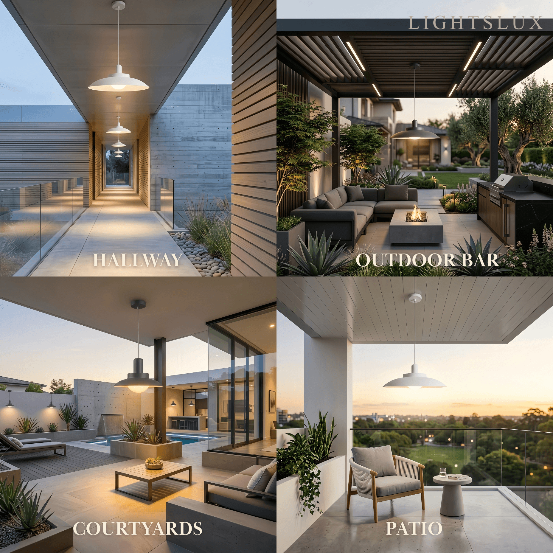 Lámpara colgante exterior moderna - Diseño con capucha de metal gris/blanco para patio - Flindria