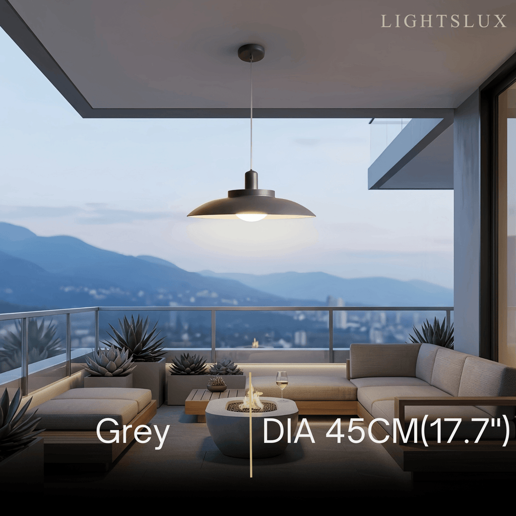 Lámpara colgante exterior moderna - Diseño con capucha de metal gris/blanco para patio - Flindria