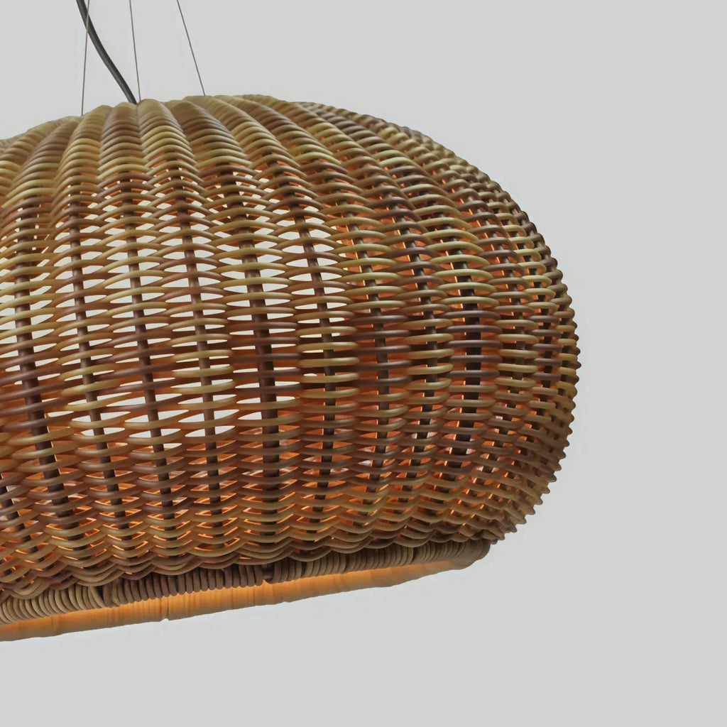 Rustic Brown Outdoor Pendant Light - Bamboo Acrylic Lantern Garden - Flindria