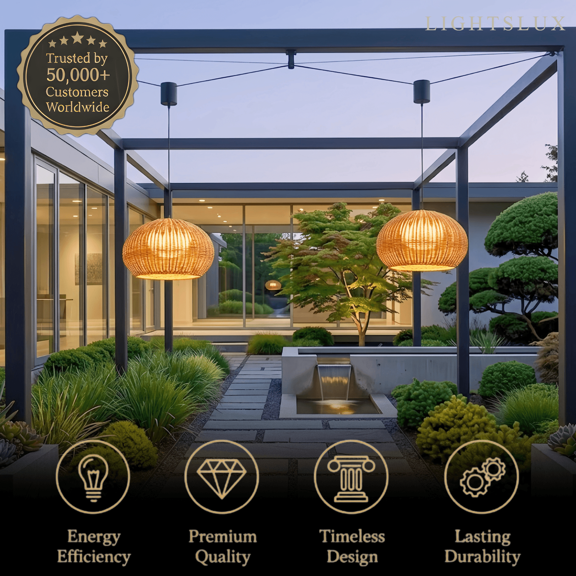 Rustic Brown Outdoor Pendant Light - Bamboo Acrylic Lantern Garden - Flindria