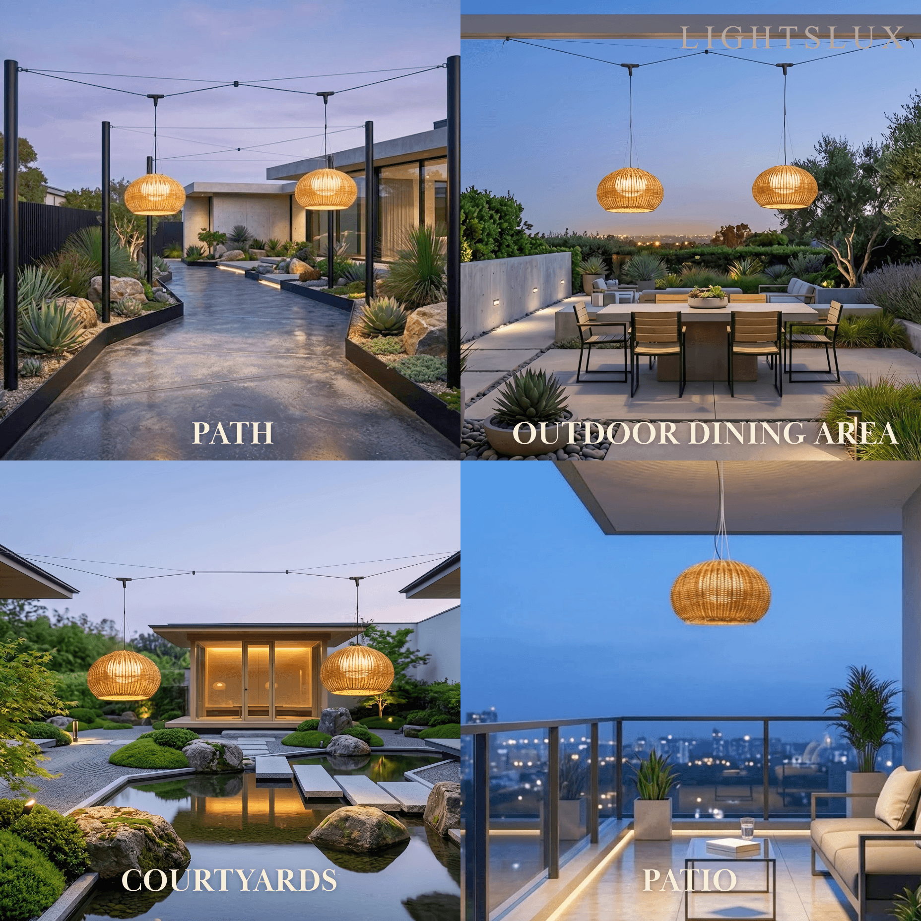 Rustic Brown Outdoor Pendant Light - Bamboo Acrylic Lantern Garden - Flindria