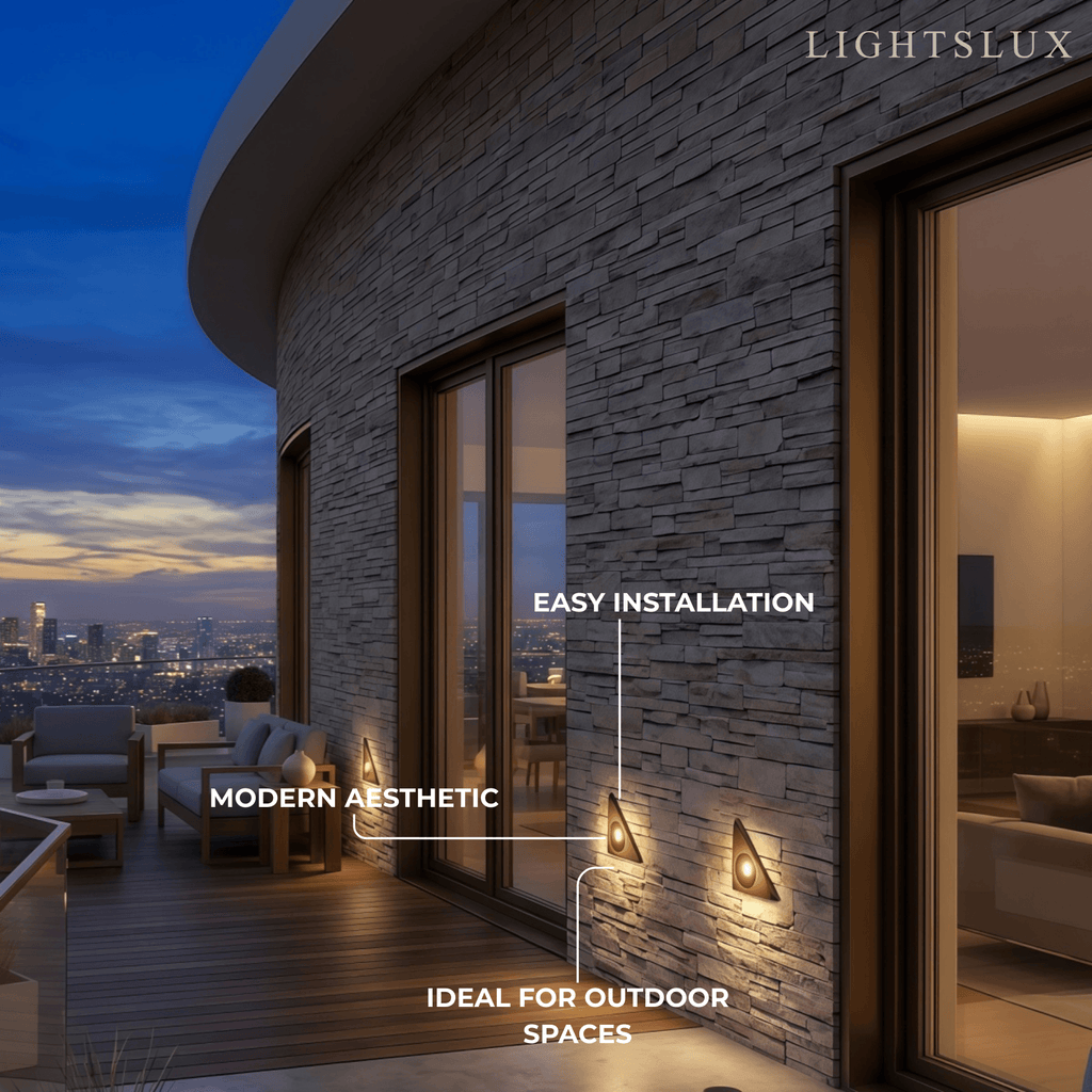 Luz de escalera exterior triangular moderna – lámpara de cubierta negra con sensor de movimiento - Flindria