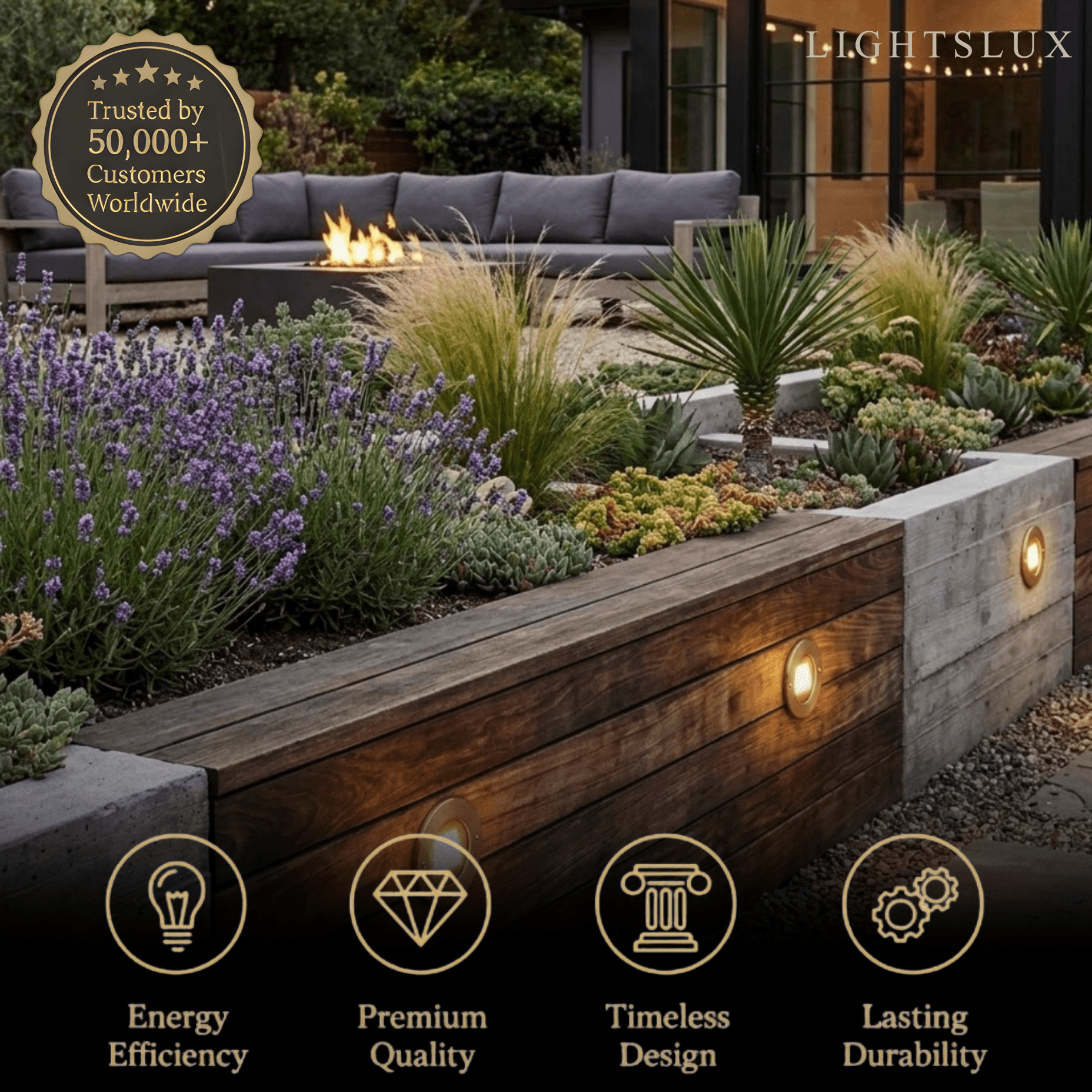 Luces minimalistas para terraza exterior - Diseño cilíndrico de metal negro y vidrio para escaleras - Flindria