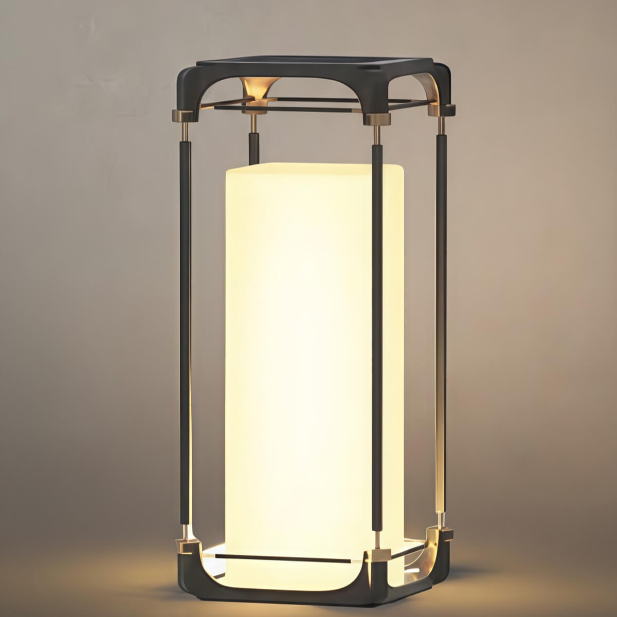 Modern Square Outdoor Floor Lamp — Black Metal/Acrylic Lantern for Patio - Flindria