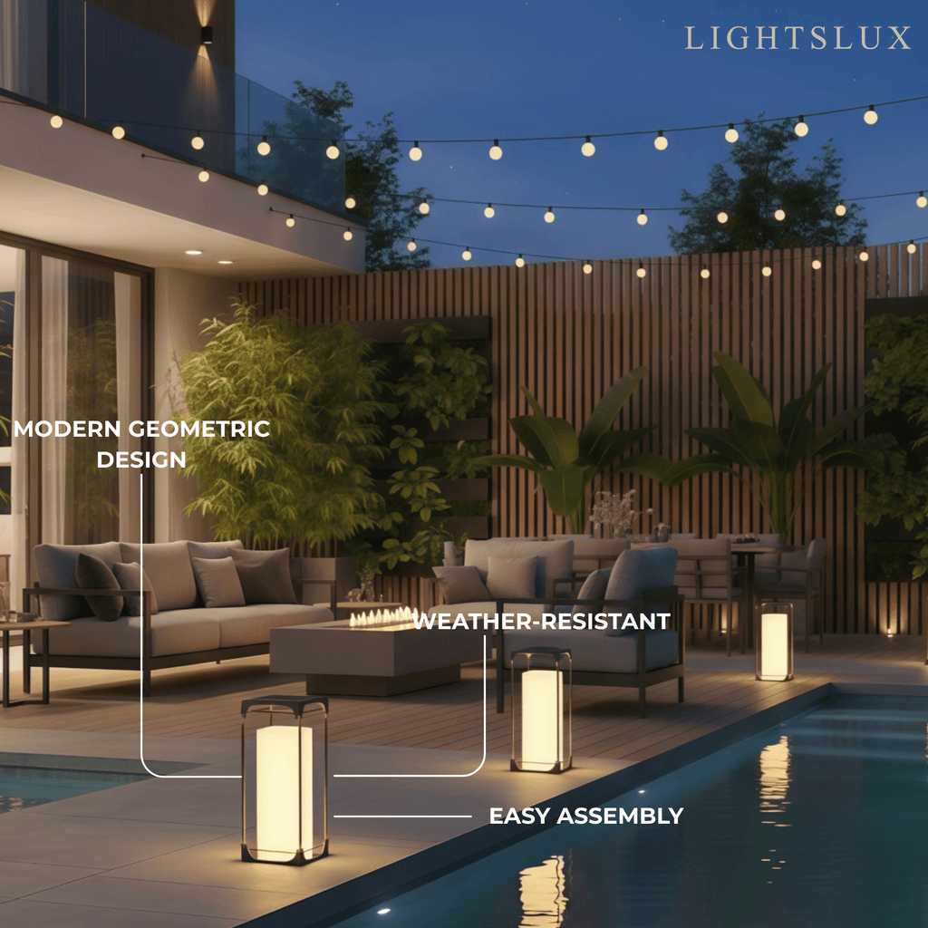 Modern Square Outdoor Floor Lamp — Black Metal/Acrylic Lantern for Patio - Flindria