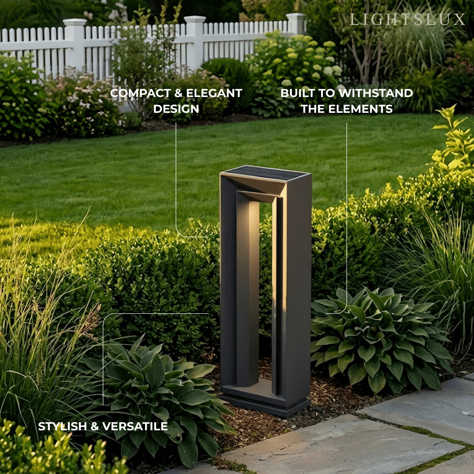 Lámpara rectangular moderna para camino - Metal negro/acrílico para senderos de jardín - Flindria