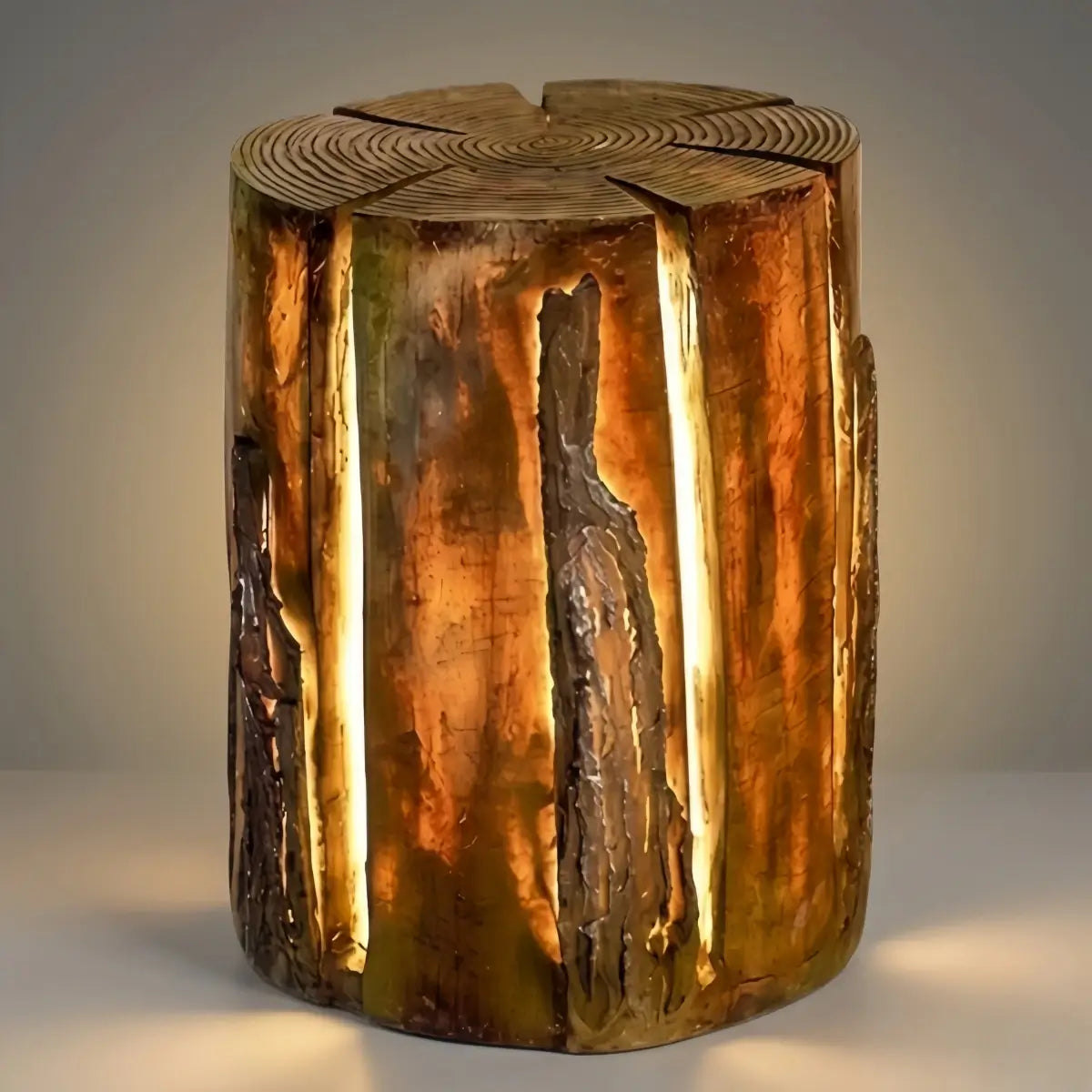 Botanica Art Deco Tree Stump Outdoor Lamp – Natural Wood-Look Resin for Courtyard/Garden - Flindria