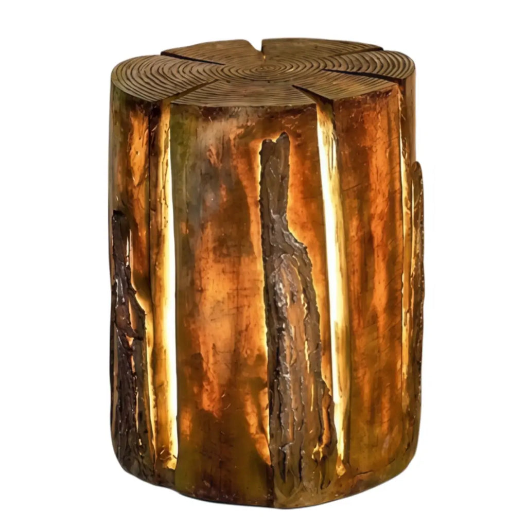 Botanica Art Deco Tree Stump Outdoor Lamp – Natural Wood-Look Resin for Courtyard/Garden - Flindria