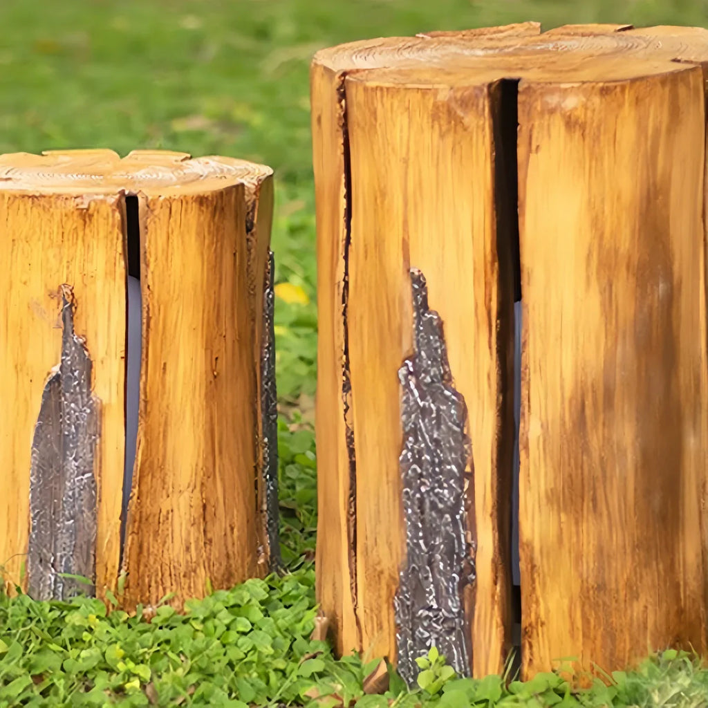 Botanica Art Deco Tree Stump Outdoor Lamp – Natural Wood-Look Resin for Courtyard/Garden - Flindria