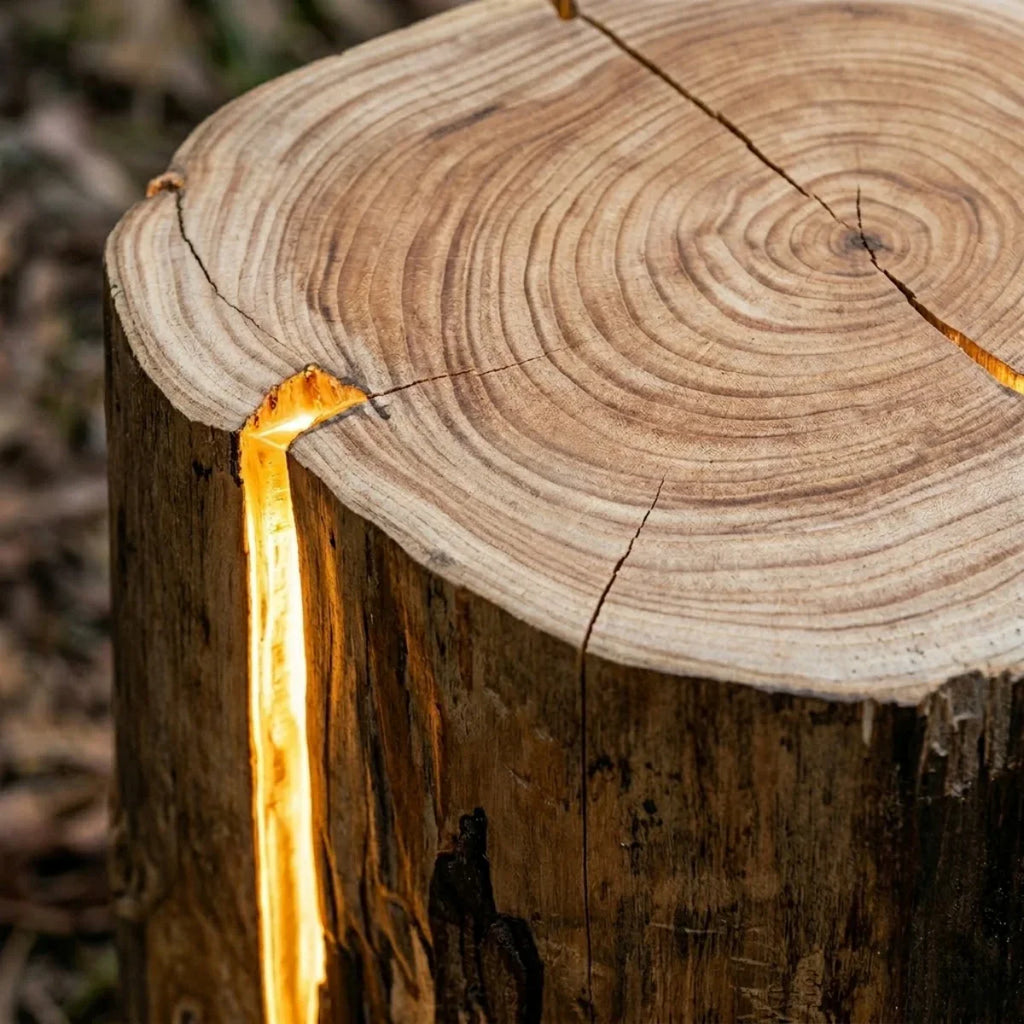 Botanica Art Deco Tree Stump Outdoor Lamp – Natural Wood-Look Resin for Courtyard/Garden - Flindria